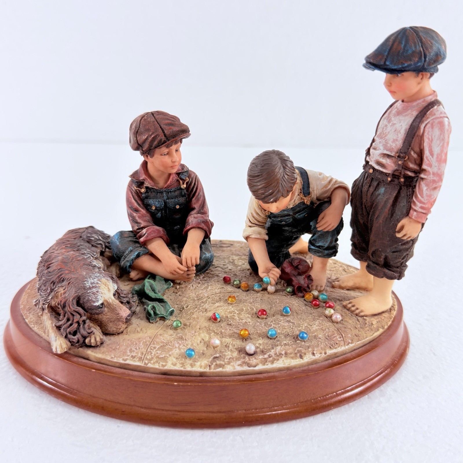 Vanmark Timeless Treasures Wiped Out Jim Daly Figurine Boys Marbles Dog 1988