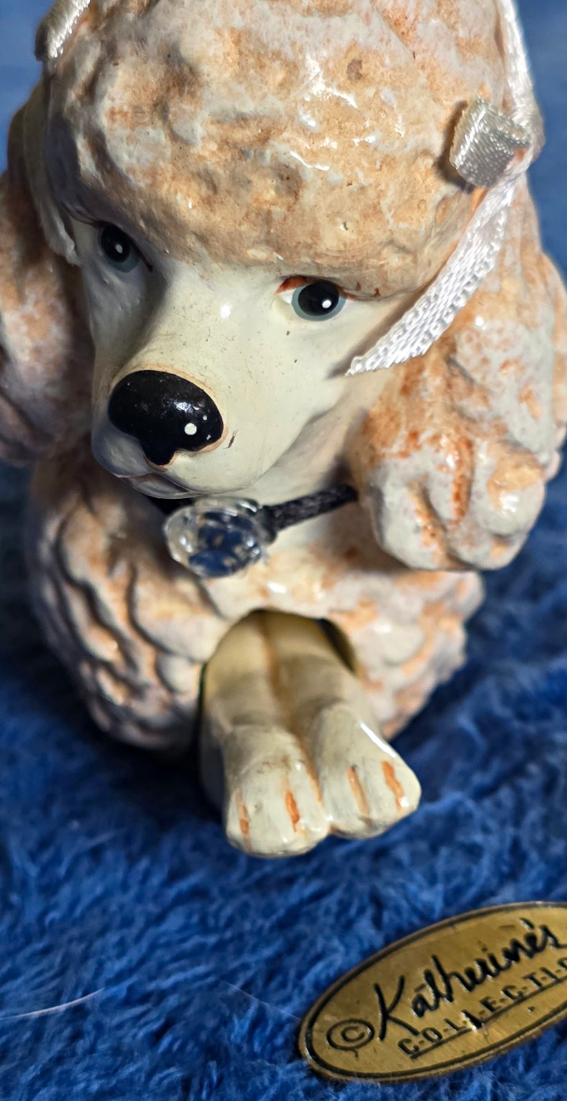 Kathryn Bullis Porcelain Poodle Dog Figurine Statue with Ribbon