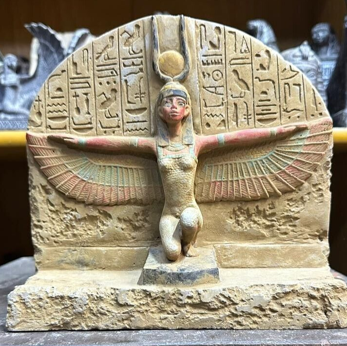 RARE ANCIENT EGYPTIAN ANTIQUITIES Wall Relief For Goddess Isis Winged Egypt BC