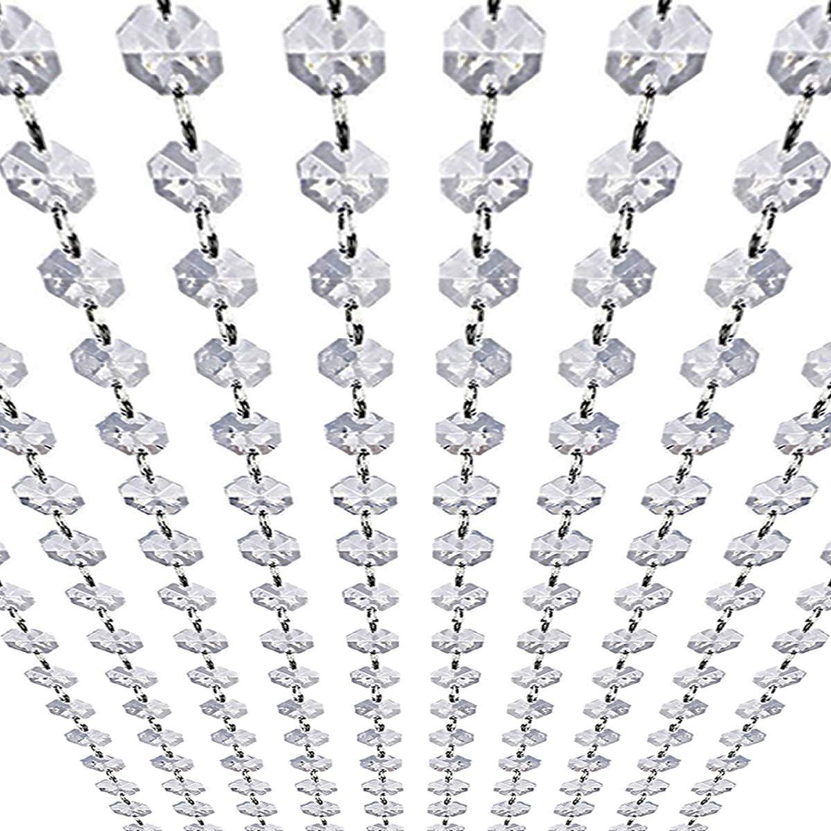 33ft K9 Glass Crystal Garland Strands - Hanging Chandelier Gem Bead Chain - 14mm
