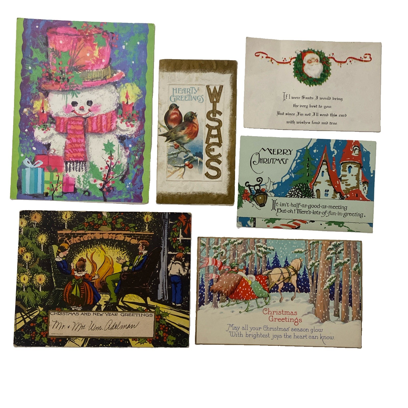 Lot Of 6 Vtg Christmas Cards Snowman Santa Elf Gnome Reindeer 1920s-60s Kitsch Lot Of 6 Vtg Christmas Cards Snowman Santa Elf Gnome Reindeer 1920s-60s Kitsch