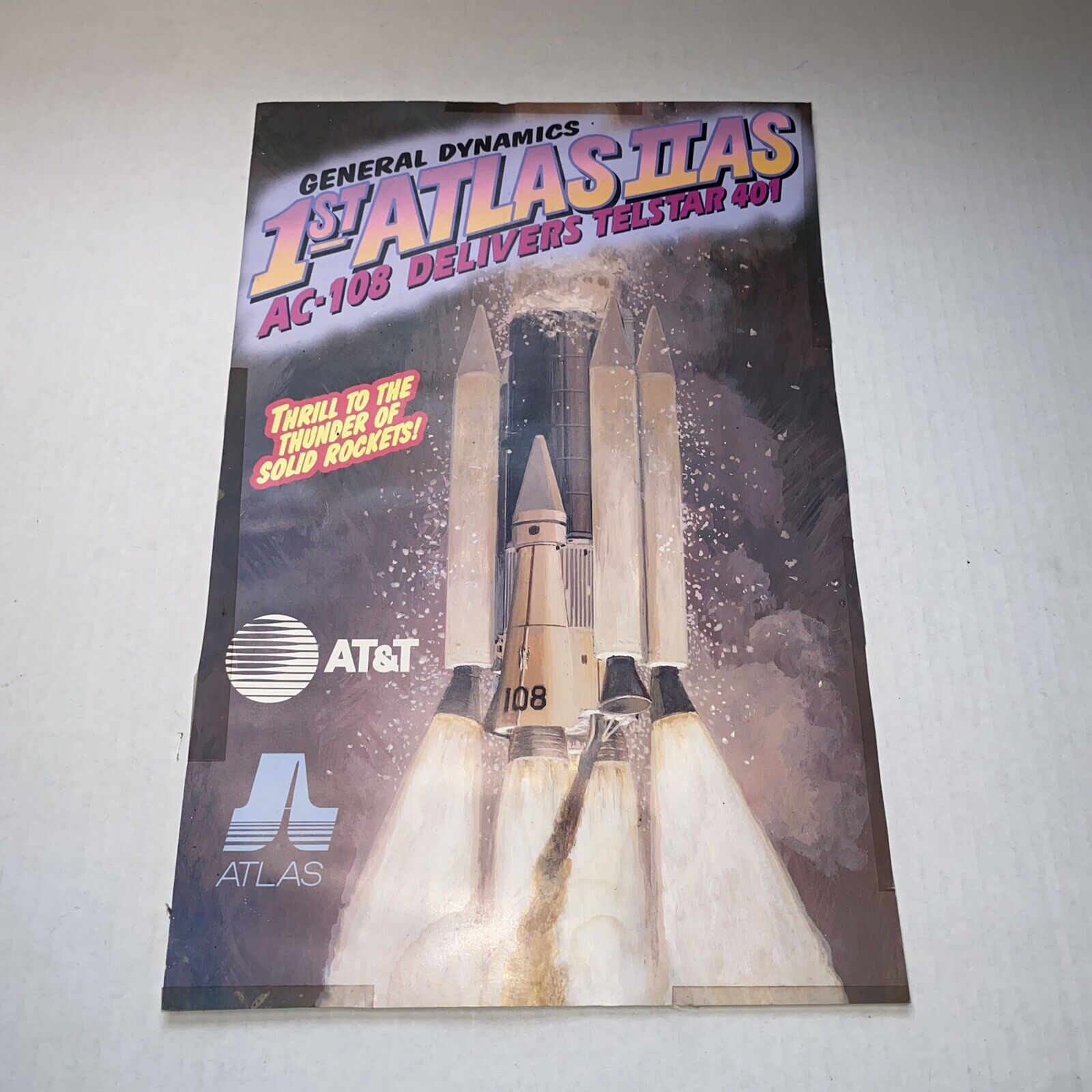 Vintage 1993 General Dynamics NASA Atlas IIAS AC108 AT&T Rocket Launch Poster