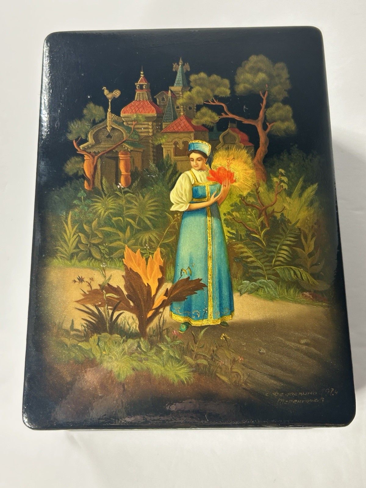 Vtg 1974 Signed Russian Fedoskino Lacquer Box 