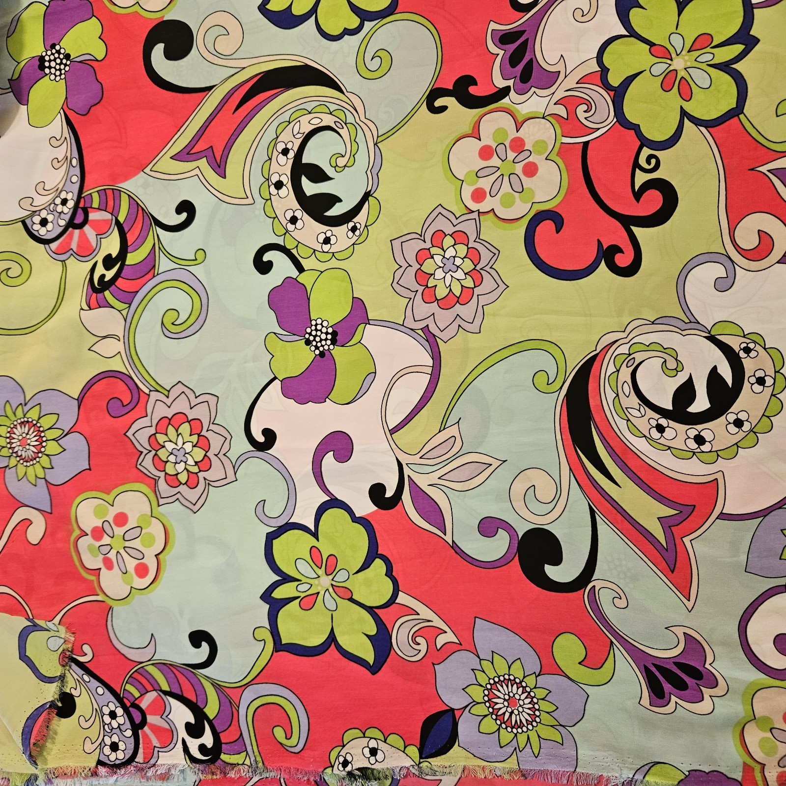 Vintage Retro Psychedelic Floral Paisley Fabric 45X 3 Yards 18\