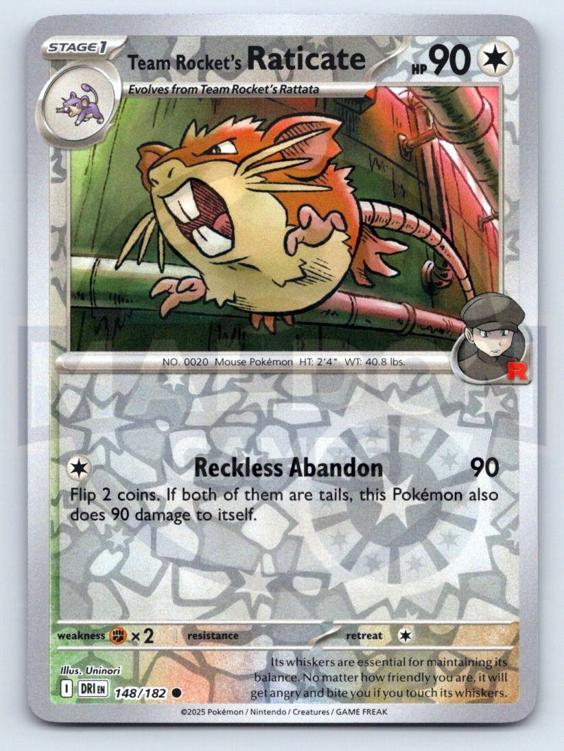Team Rocket\'s Raticate 148/182 Destined Rivals LP 2025 Reverse Holo Uninori