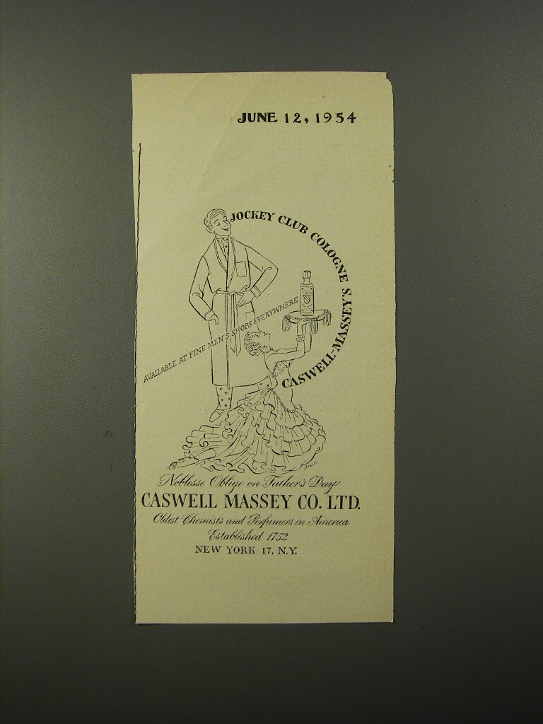 1954 Caswell Massey Jockey Club Cologne Ad - Available at fine men\'s shops