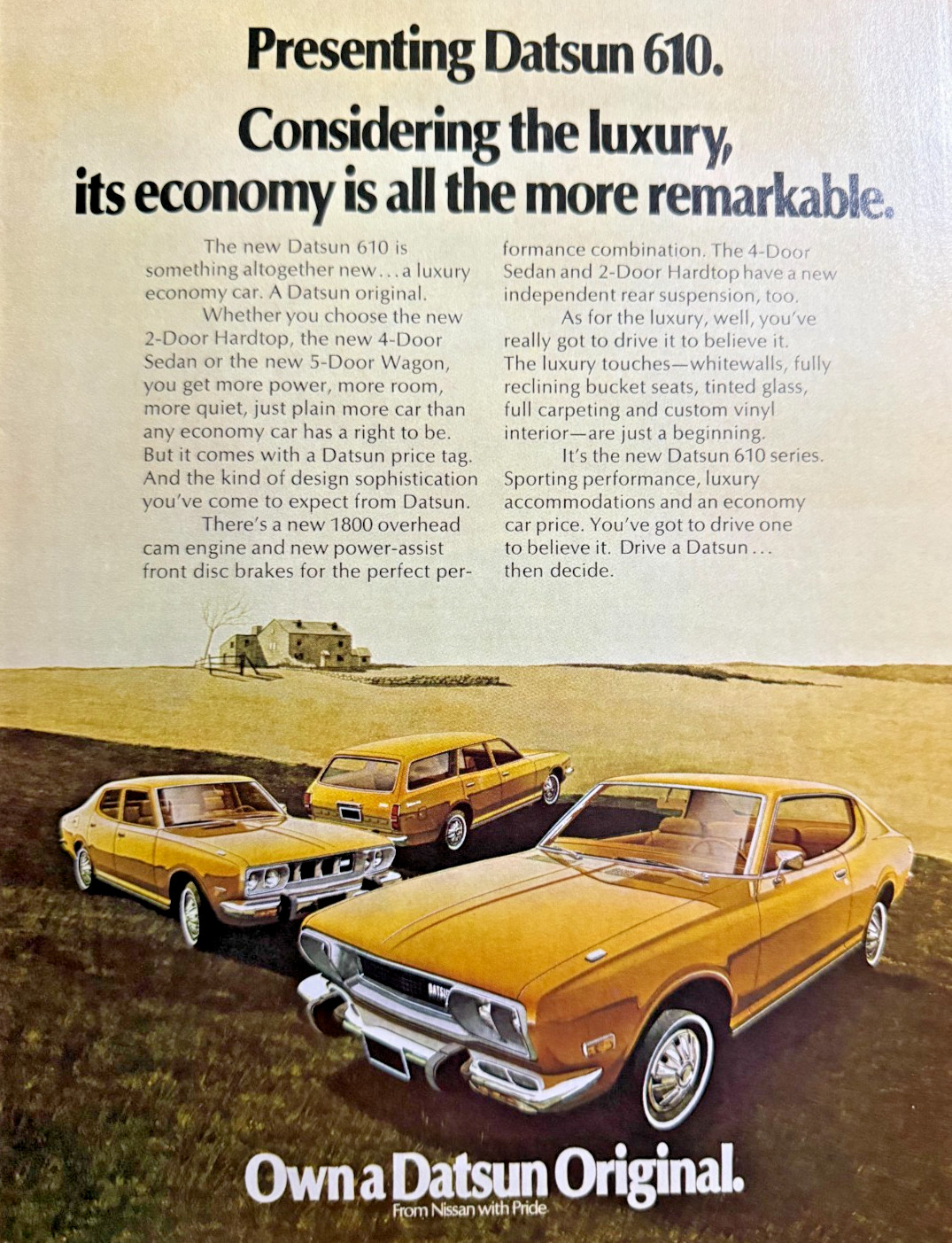 Advertisement 1972 Datsun 610 Own A Datsun Original * Garage Art *