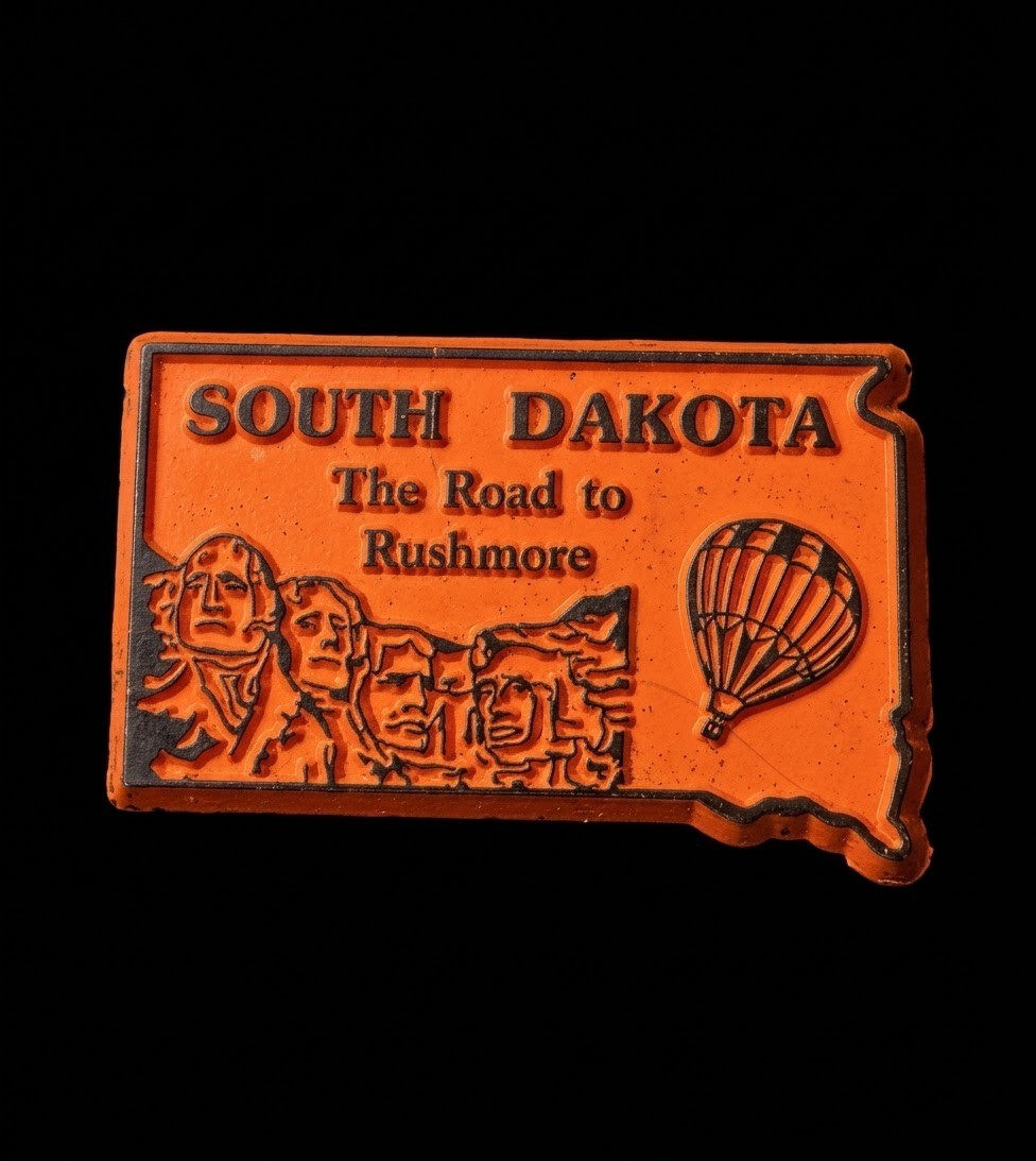Vintage South Dakota Mount Rushmore Souvenir Magnet - Hot Air Balloon Road Trip