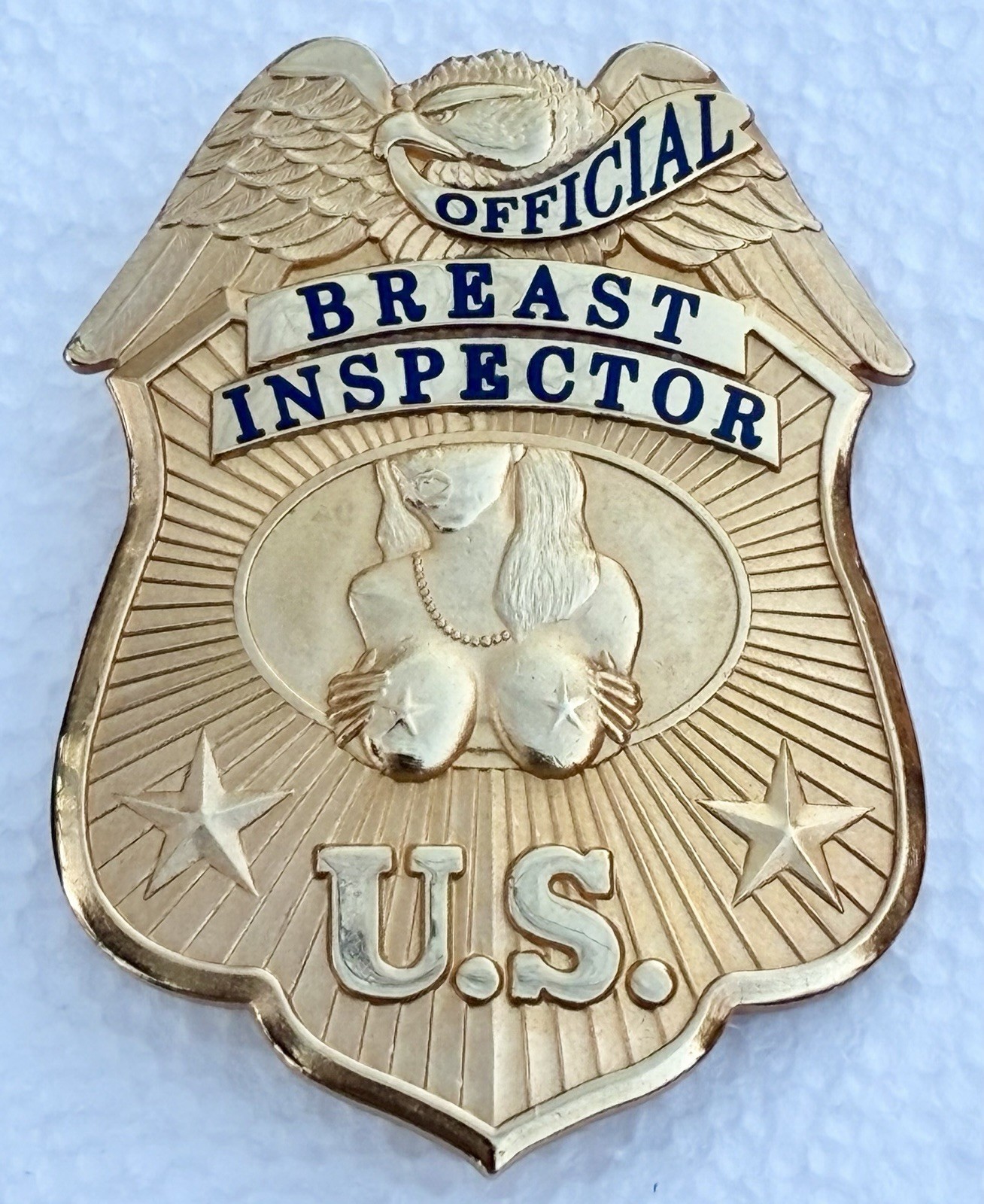 OFFICIAL U.S. BREAST INSPECTOR NOVELTY METAL POLICE STYLE BADGE NEW