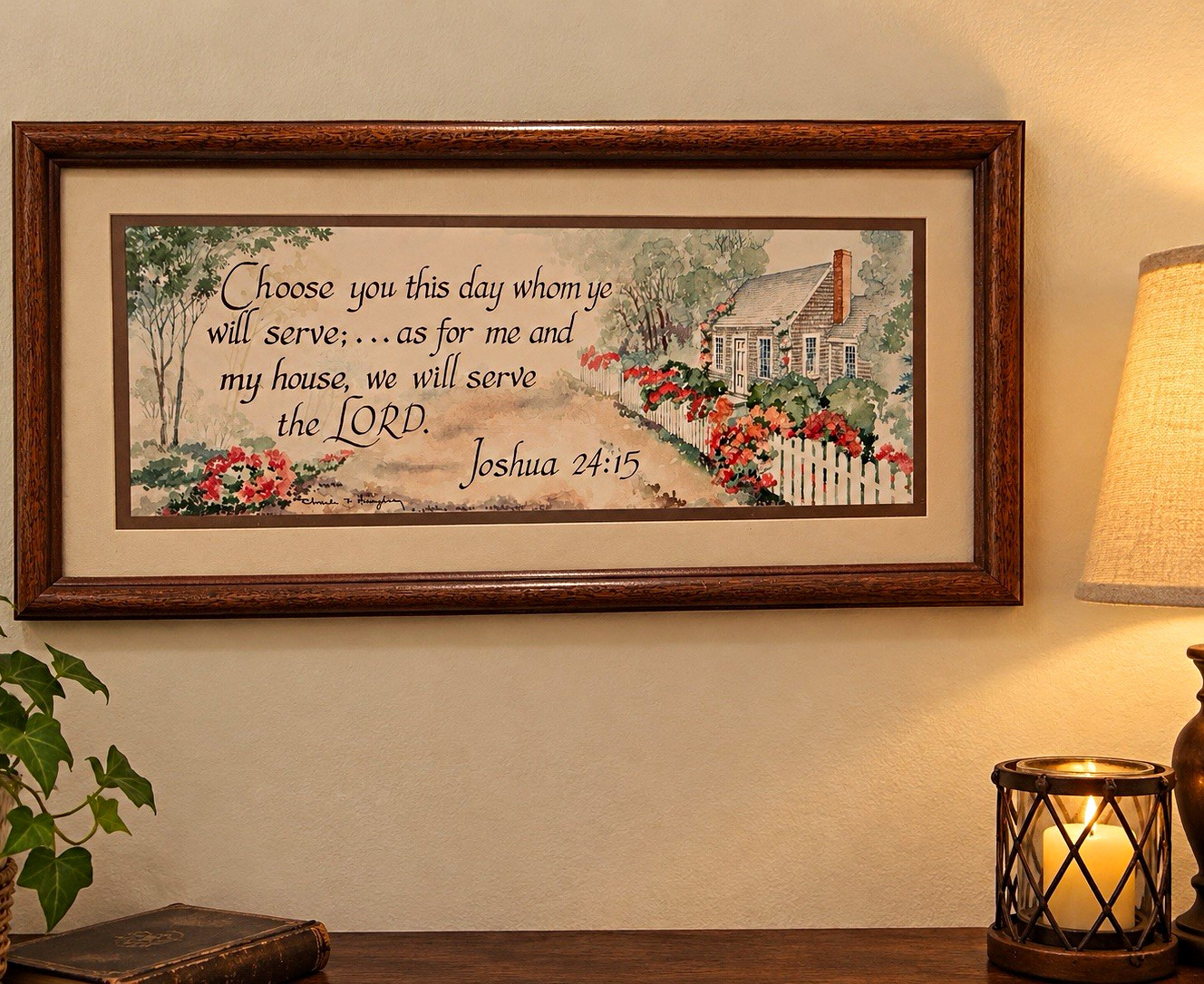 Vintage Framed Christian Scripture Wall Print Joshua 24:15 