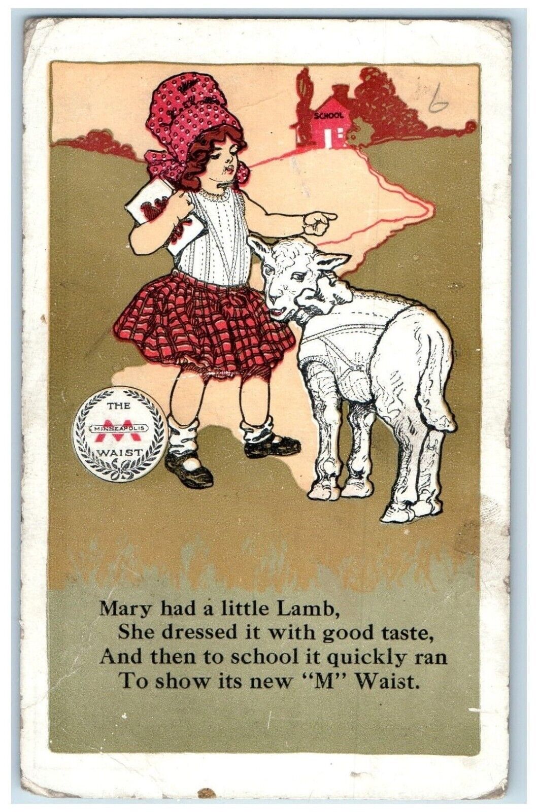 Mary Had Little Lamb Fairy Tale Advertising Minneapolis Knitting Works Postcard