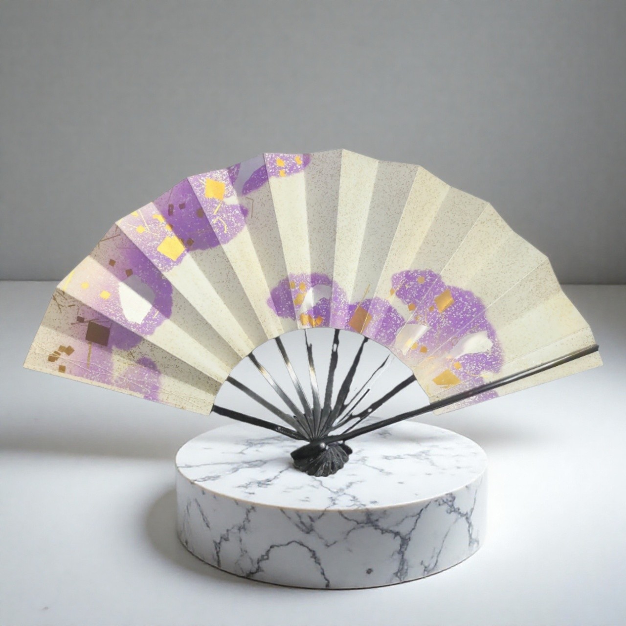 Authentic Japanese Maiogi Folding Fan – Elegant Purple White  Design | Handmade 