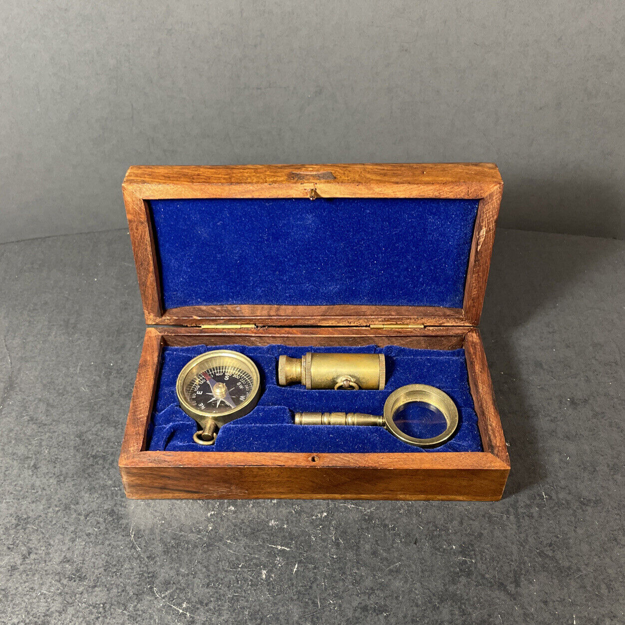 Brass Telescope Compass Magnifying Glass Navigation Boxed Set Surveying Nautical