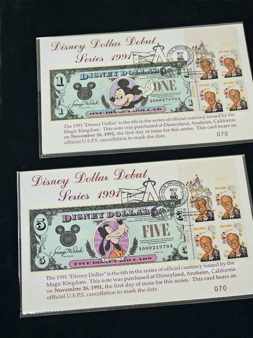 1991 Disney Dollar $1 Mickey $5 Goofy Premiere Cards Matching Series #070