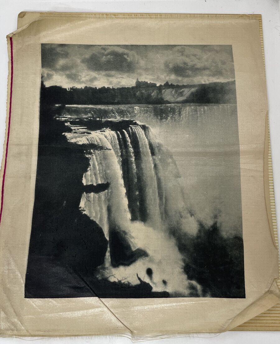 Antique Silk Fabric Photo Of Niagra Falls 