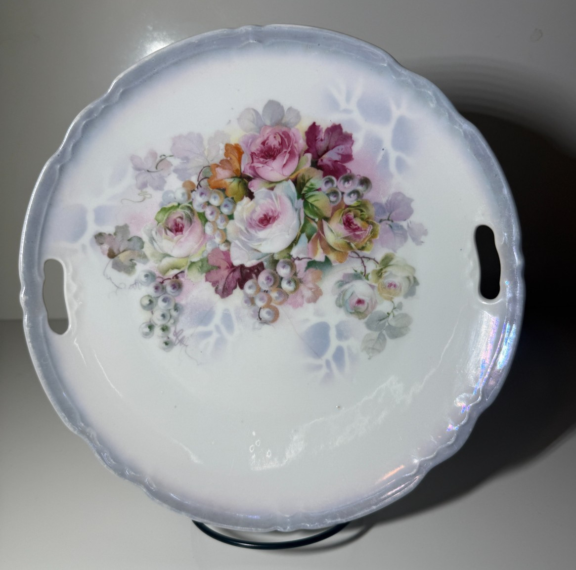 Antique JHR Hutschenreuther Germany Hand Painted Handled Cake Plate 9 Inch