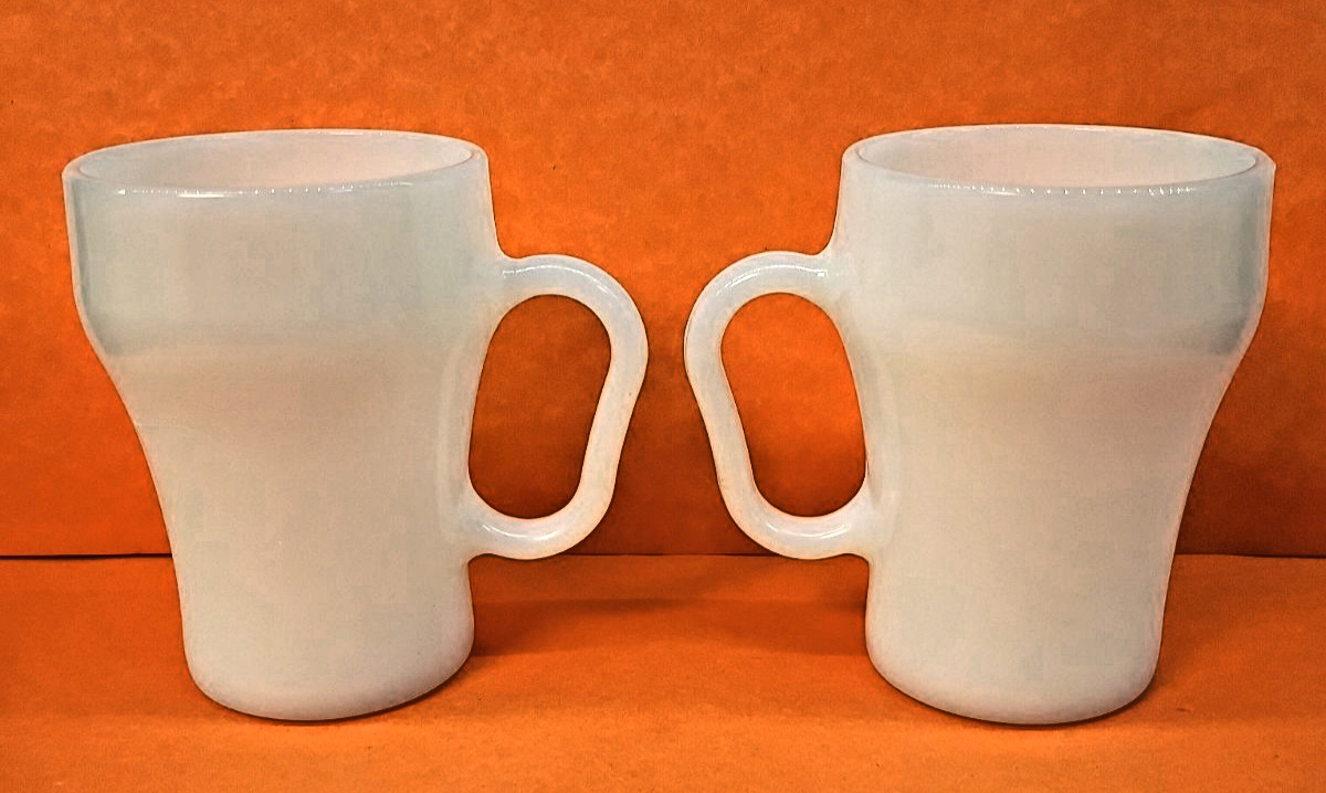 2 Vintage Anchor Hocking Fire King Soda Fountain Pop Bottle Coffee Mugs Cups