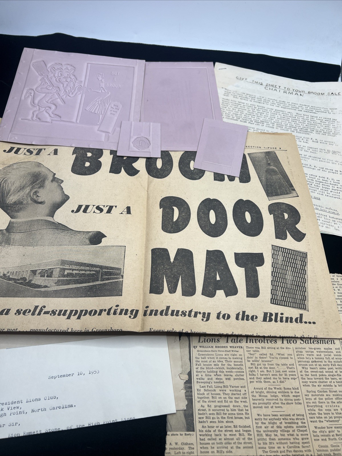 Vintage LIONS CLUB Broom Sales Ad Lot 1950s Advertising Flong Mat Clippings Mold