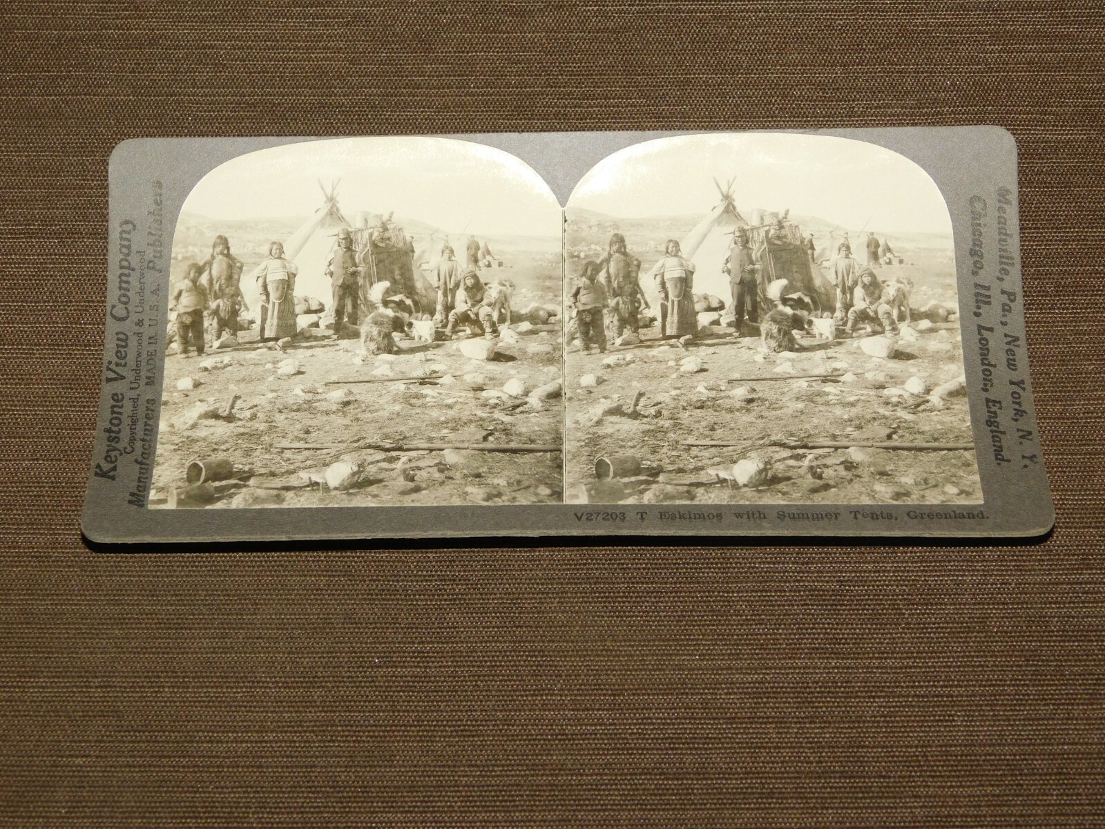 VINTAGE CAMERA STEREOVIEW STEREOSCOPE CARD ESKIMOS SUMMER TENTS GREENLAND
