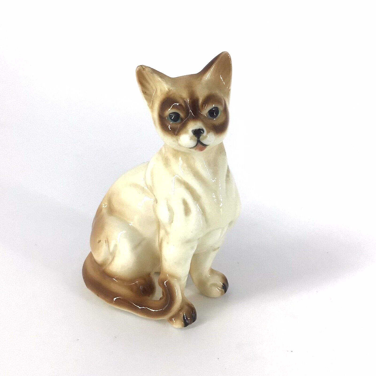 Vintage Miniature Siamese Cat Figurine Porcelain 3 1/2” Kitty
