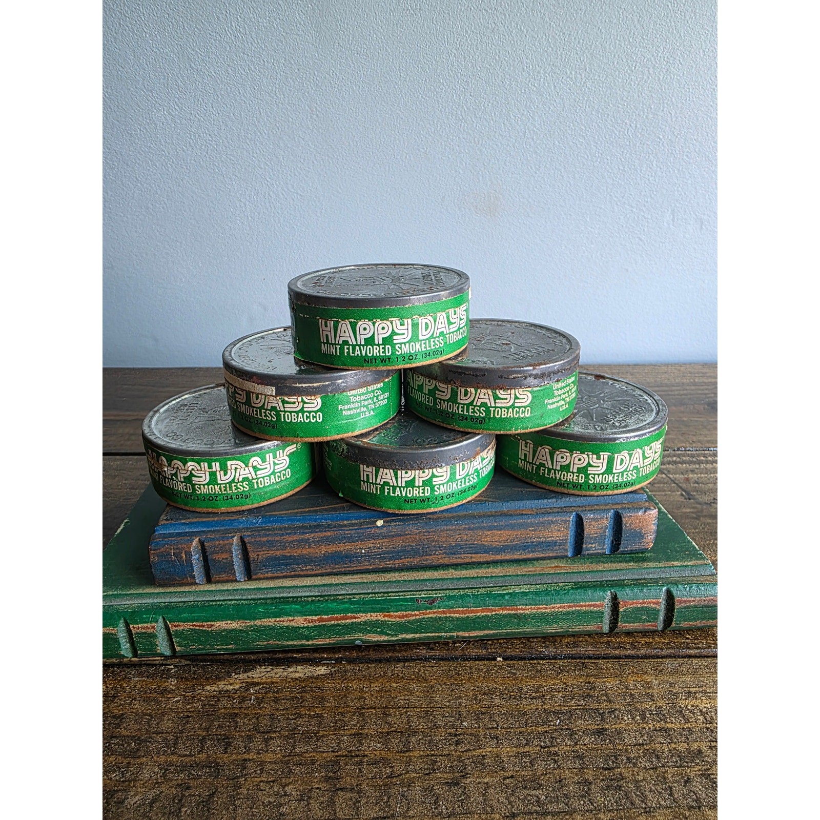 Lot of 6 Vintage Happy Days Mint Smokeless Tobacco Empty Tins U.S. Tobacco Co