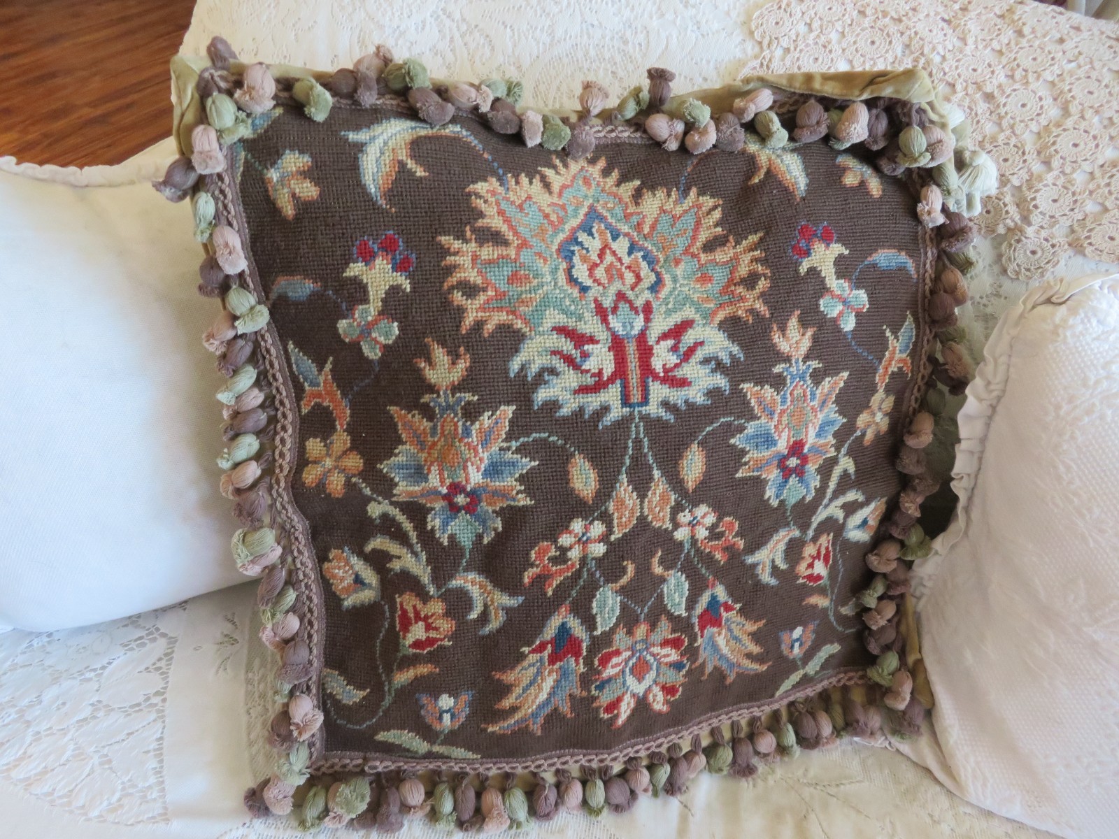 Aubusson style NWOT OLD WORLD RUG Chocolate Needlepoint Pillow Huge Pillow Cvr