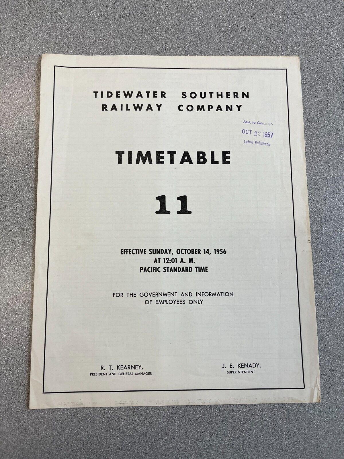 October 1956 Tidewater Southern Railway Employee Timetable No. 11