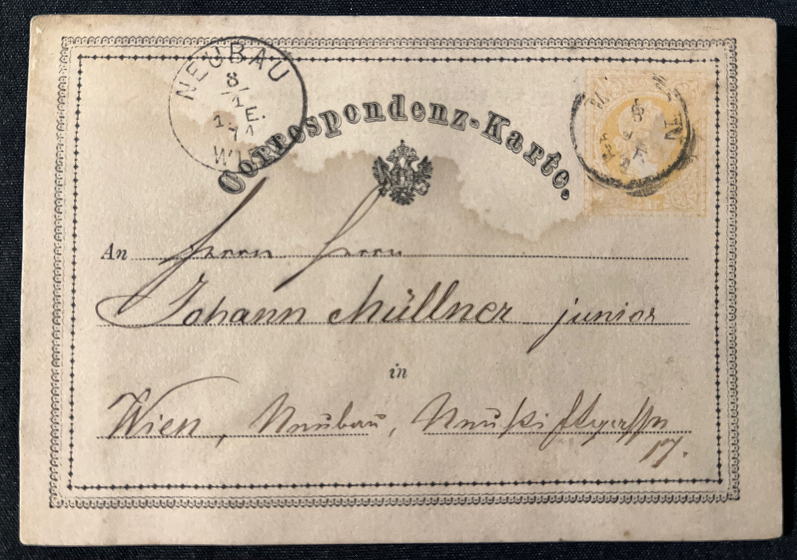 Scarce Original Austria 1874 Postcard Origin Postcards Handwritten Neubau