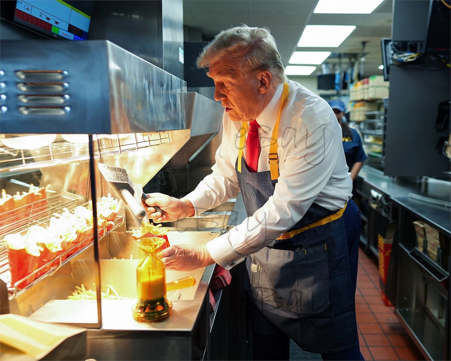 President Donald Trump working at McDonalds 10X8 Photo Reprint