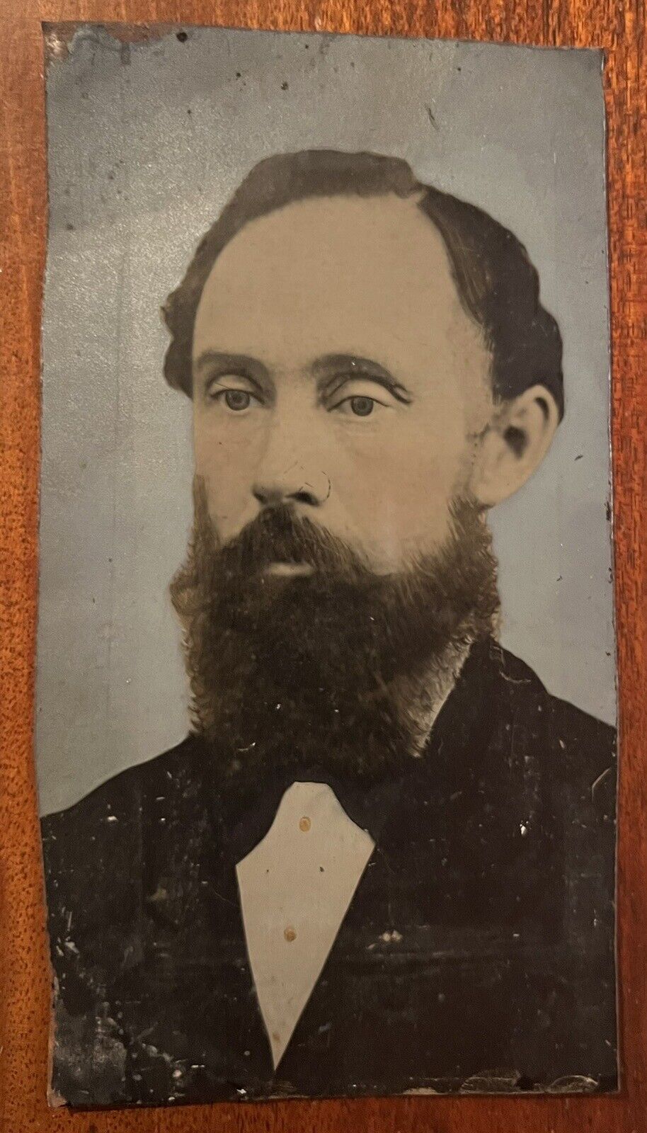 ATQ Victorian Trimmed Full Plate Hand Tinted Tintype Photo Portrait Bearded Man