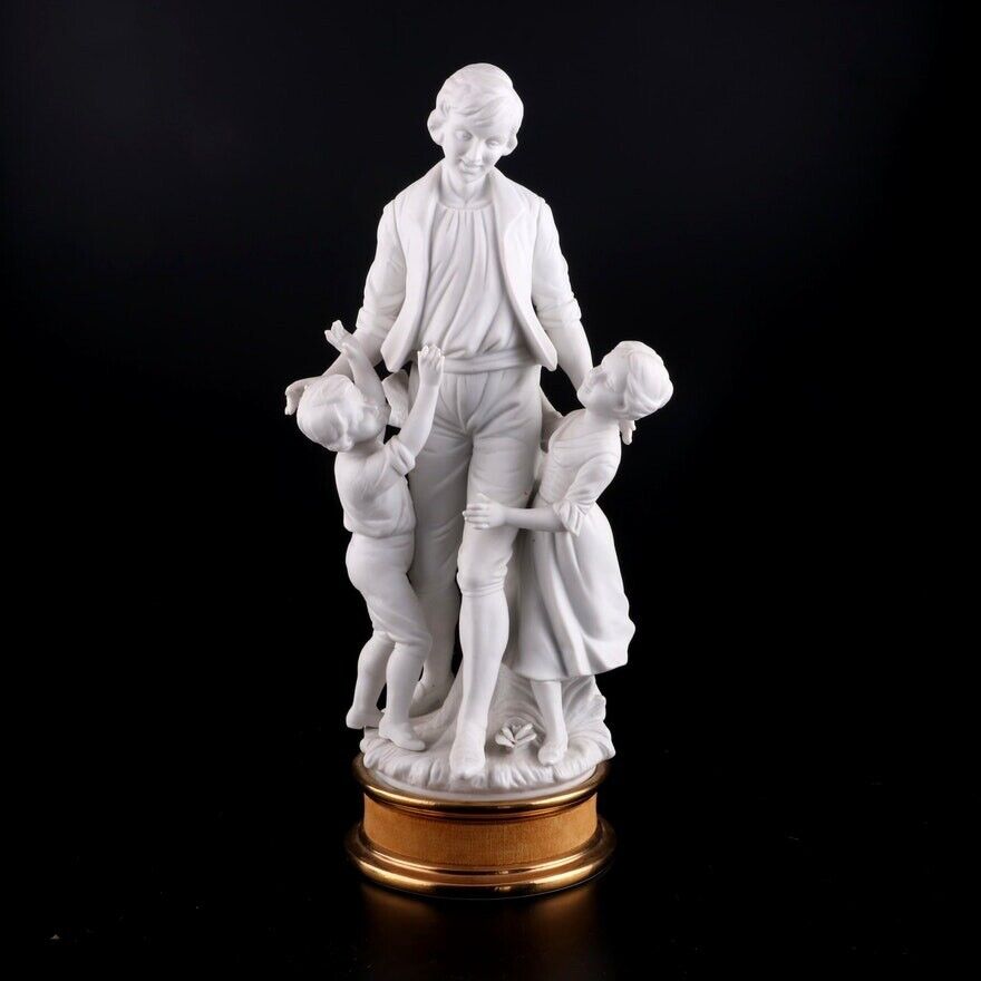 SALE Superb 15” 19th Century English Parian Ware Father with Children Figurine