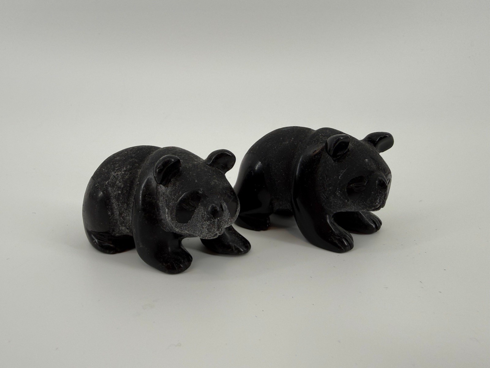 Natural Obsidian Hand Carved Pandas quartz crystal healing 2pc Natural Obsidian Hand Carved Pandas quartz crystal healing 2pc