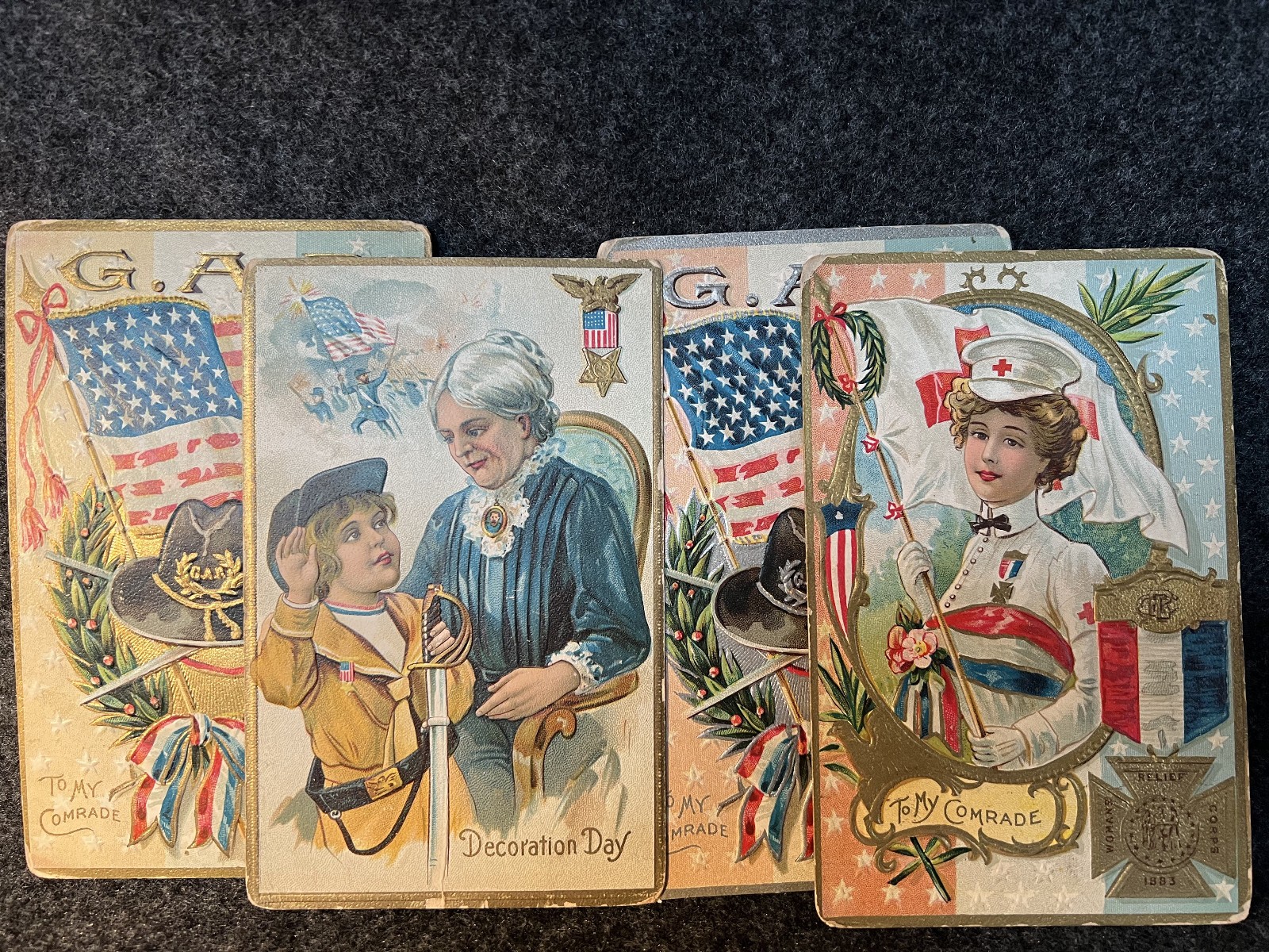 Post CIVIL WAR * Embossed DECORATION DAY POSTCARDS * Memorial Day GAR Originals