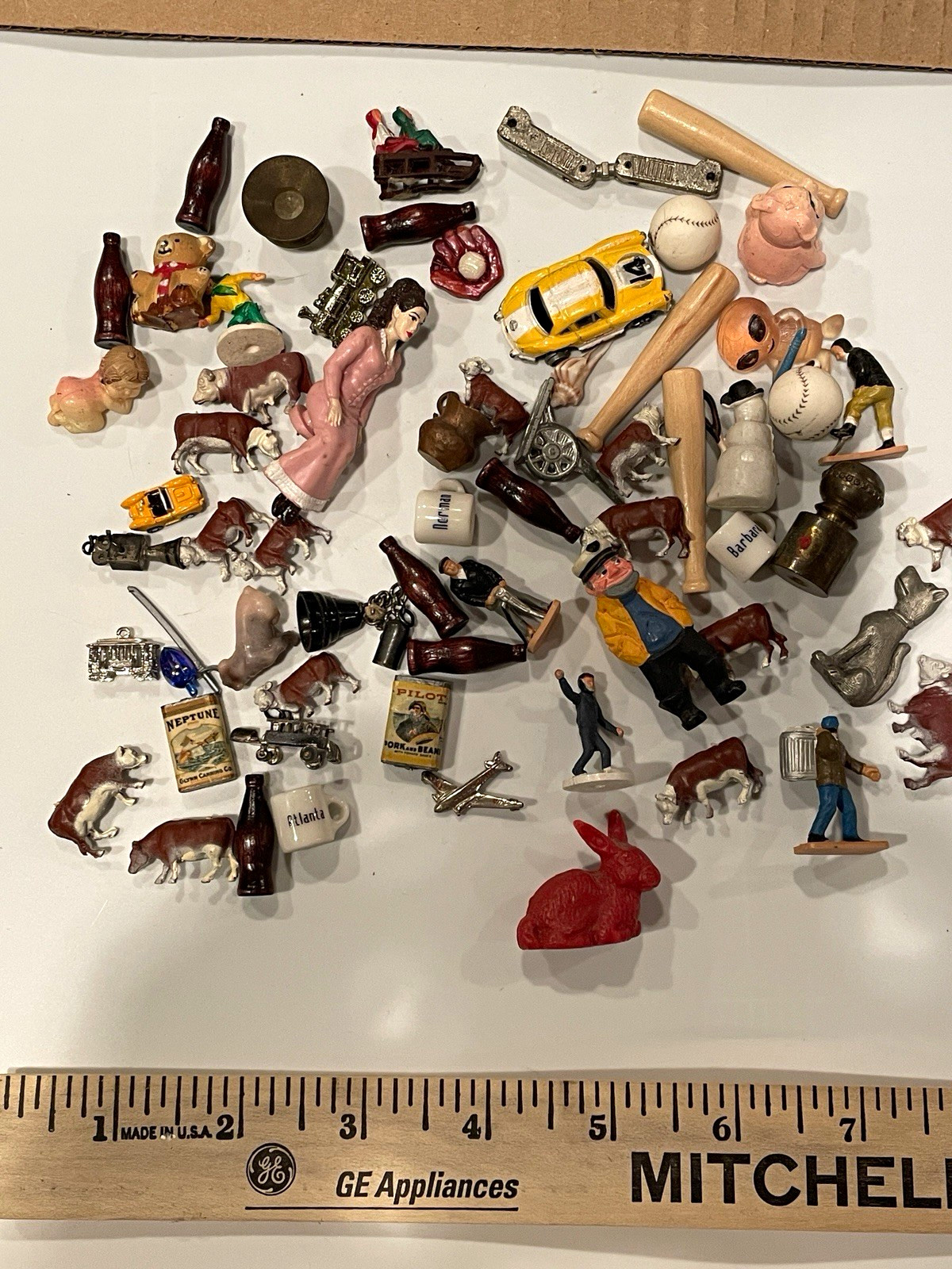 Vintage Miniature Figurines Lot Animals People Brass Wood Plastic Junk Drawer 