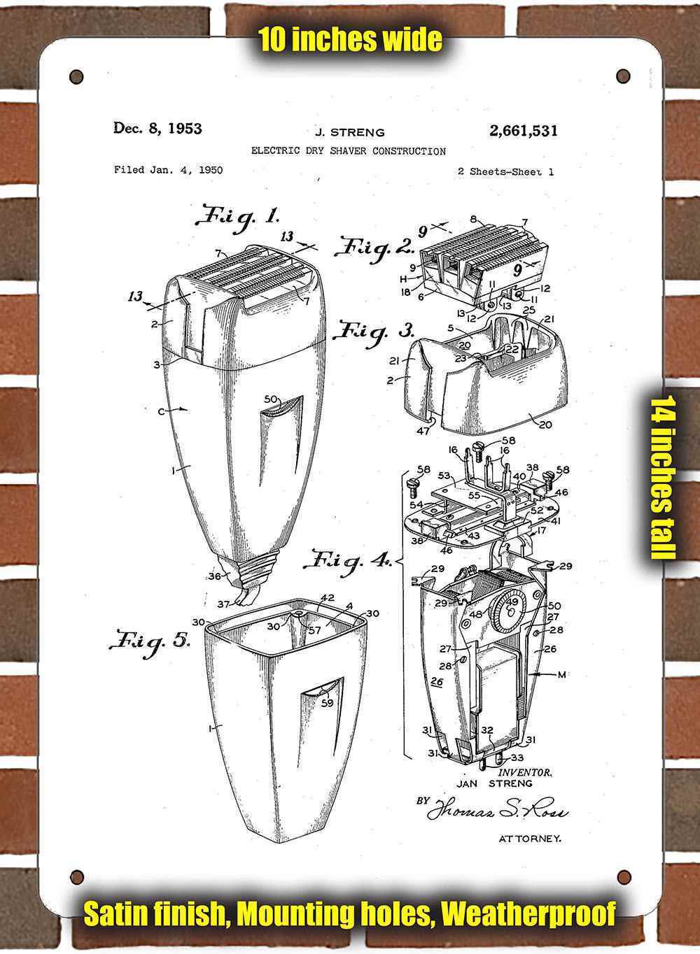 Metal Sign - 1953 Electric Shaver Patent- 10x14 inches