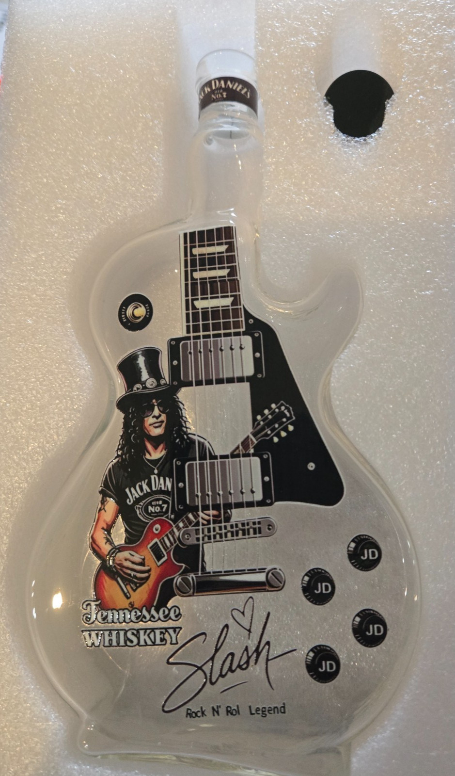 New Jack Daniels Slash Guitar Shaped Glass Decanter Rock n Roll Bar Decor Damage