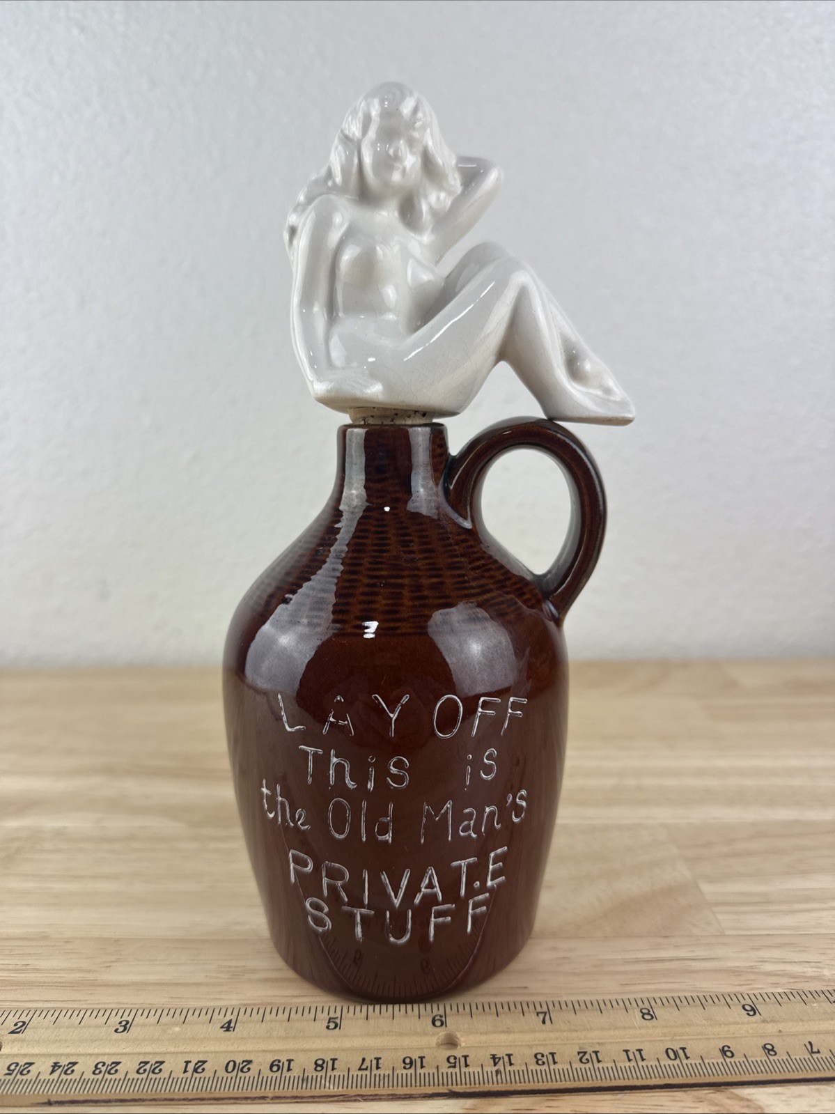 Vintage Stoneware Jug Lay Off This is the Old Man\'s Private Stuff Nude Women