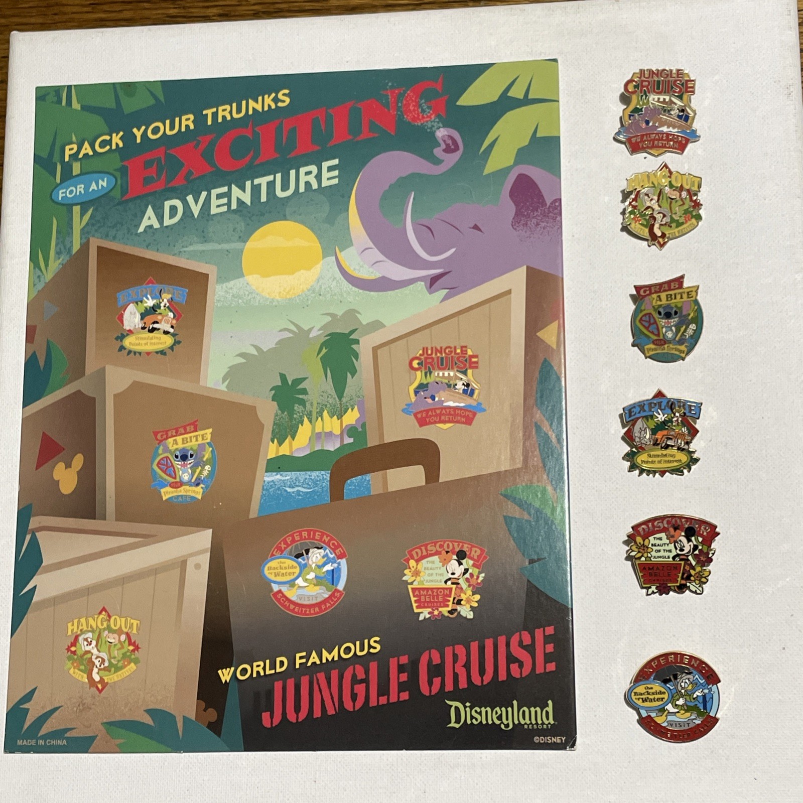 Disneyland Pin Set-Gift w/Purchase-2008 Jungle Cruise-6 pins & display card