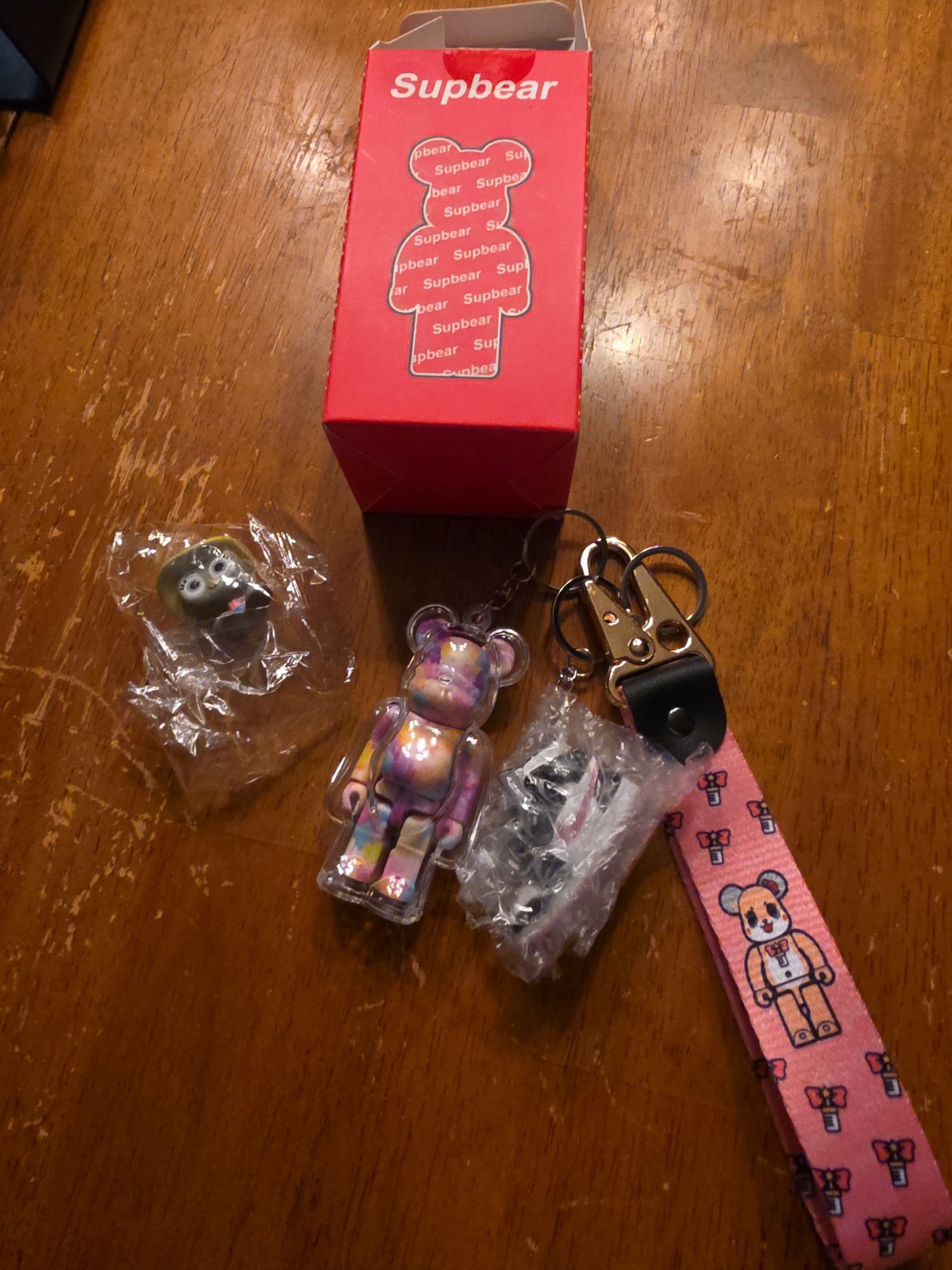 Supbear Bearbrick-Style Bear Figure Keychain pink Jelly Bean Sneaker Charm Nib