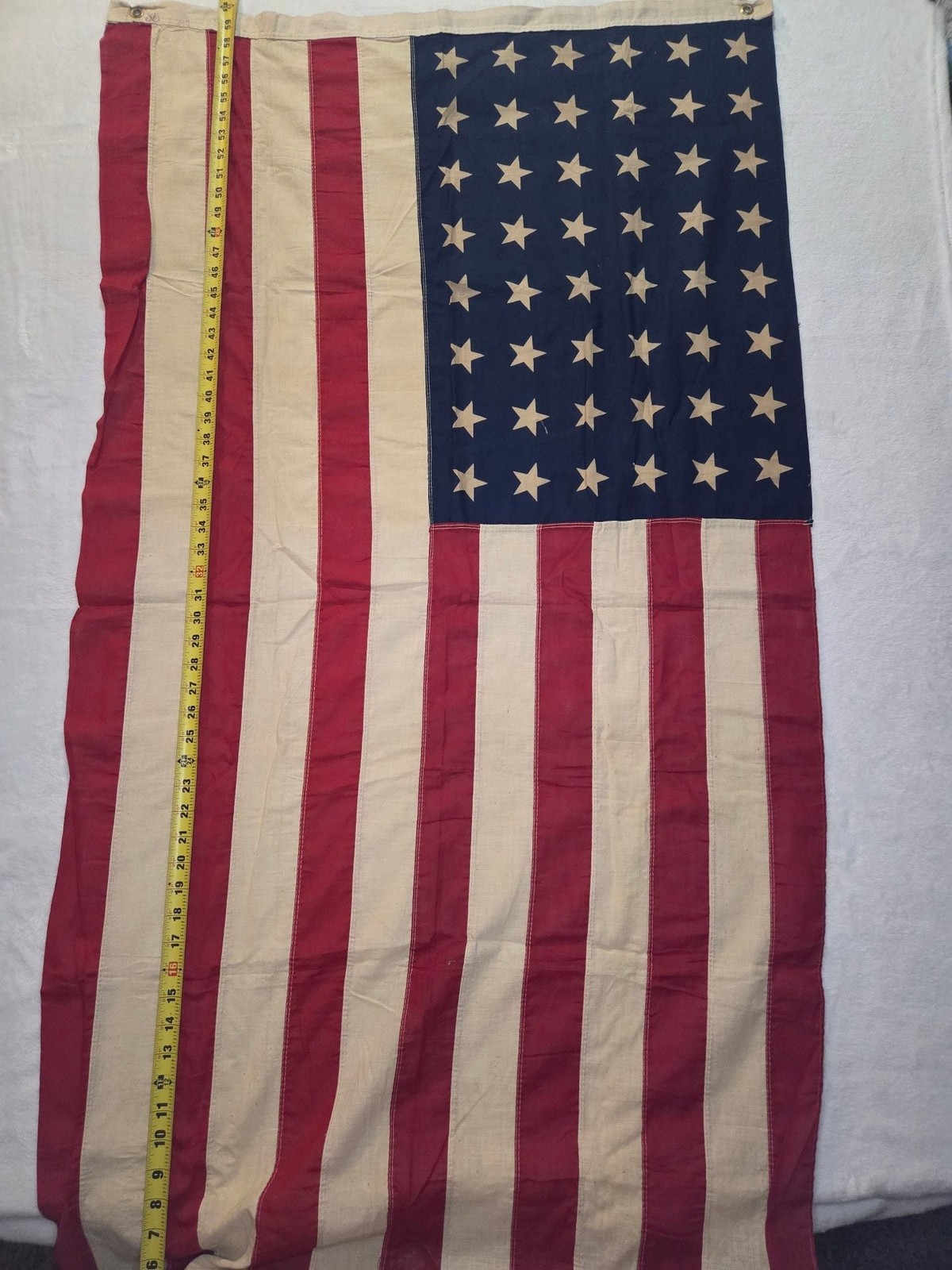 Vintage 48-Star American Flag Sewn Stripes Cotton Bunting
