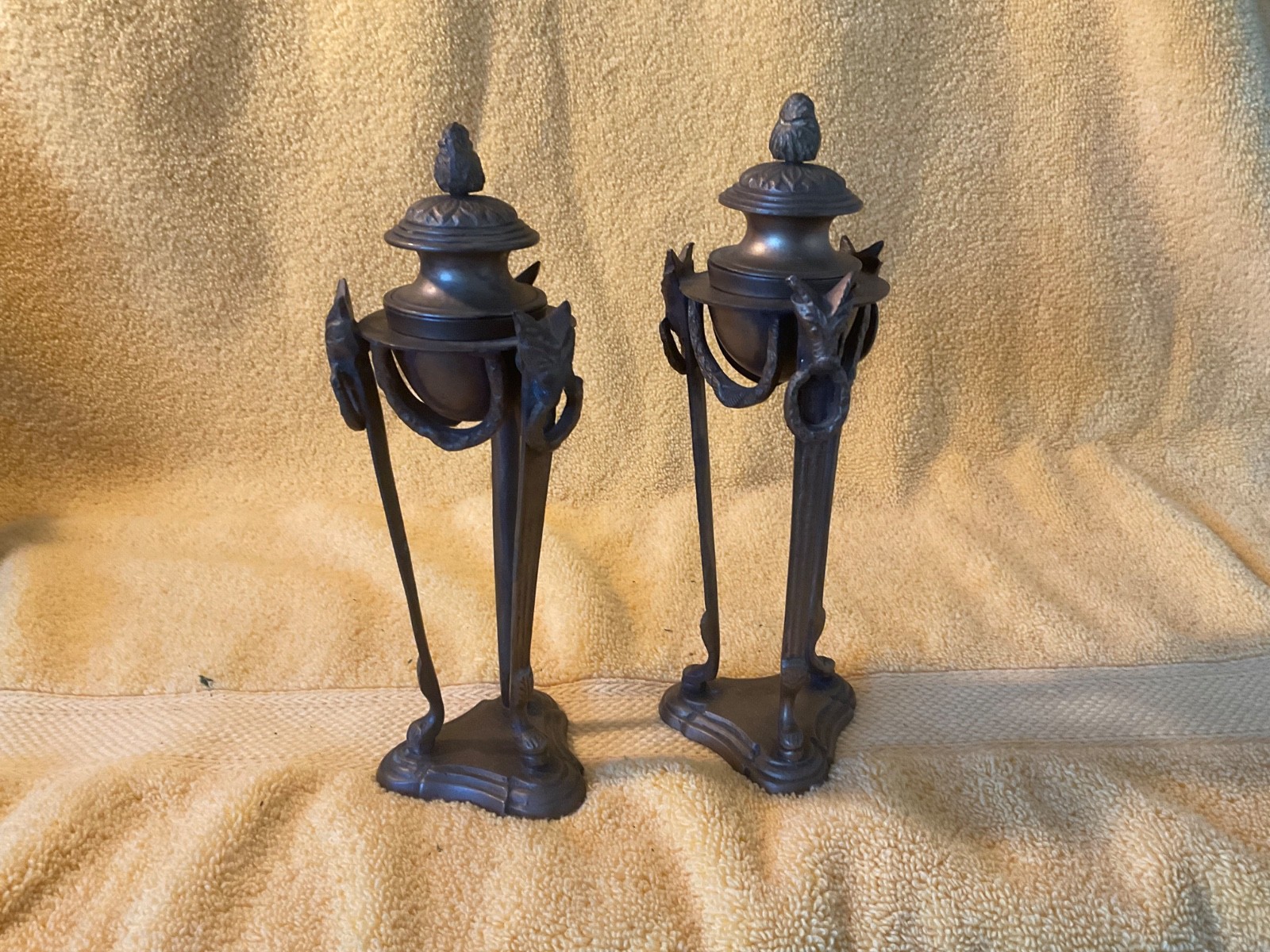 Pair of Vintage bronze neoclassical  Incense/Candle Holder  garland With Lids
