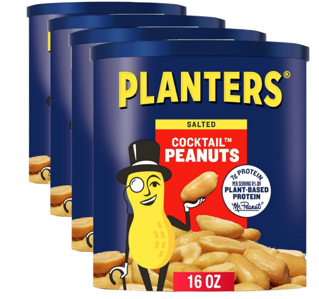 PLANTERS Salted Cocktail Peanuts, 16 oz. Resealable Jar - Pack of 4)