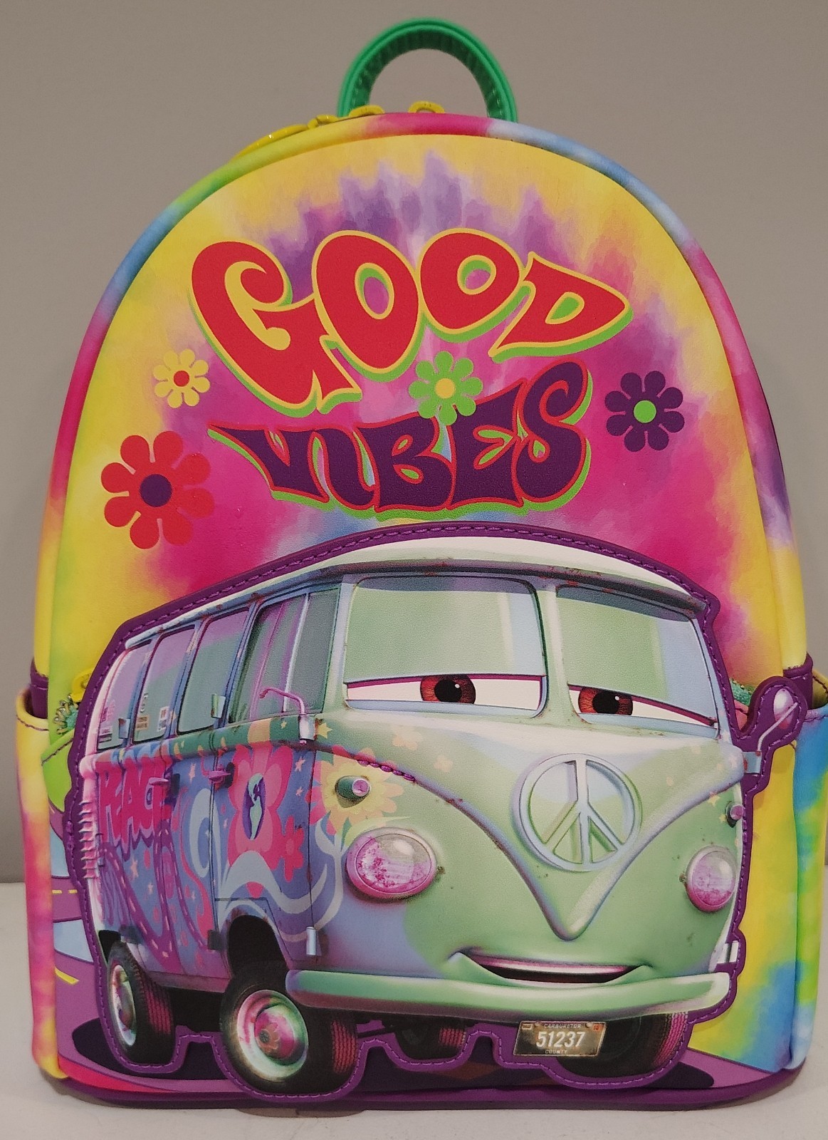 Loungefly Disney Pixar Cars Fillmore Tie-Dye Mini Backpack Good Vibes NWT New