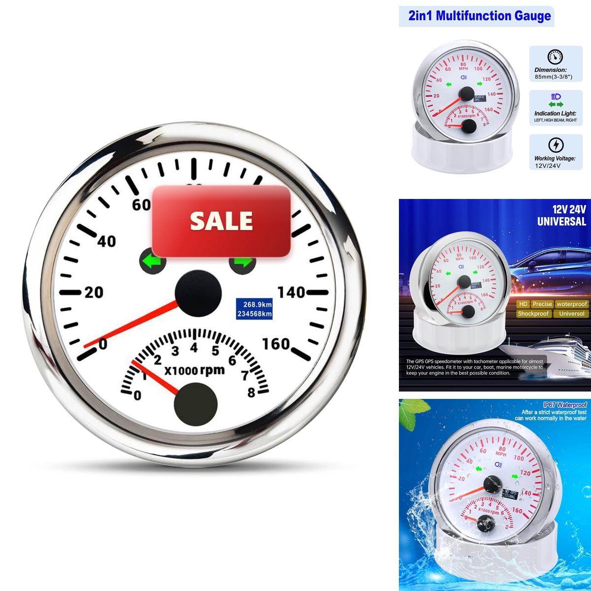 ARTILAURA GPS Speedometer 0-160MPH Tachometer 8000 RPM 85mm 3-3/8\