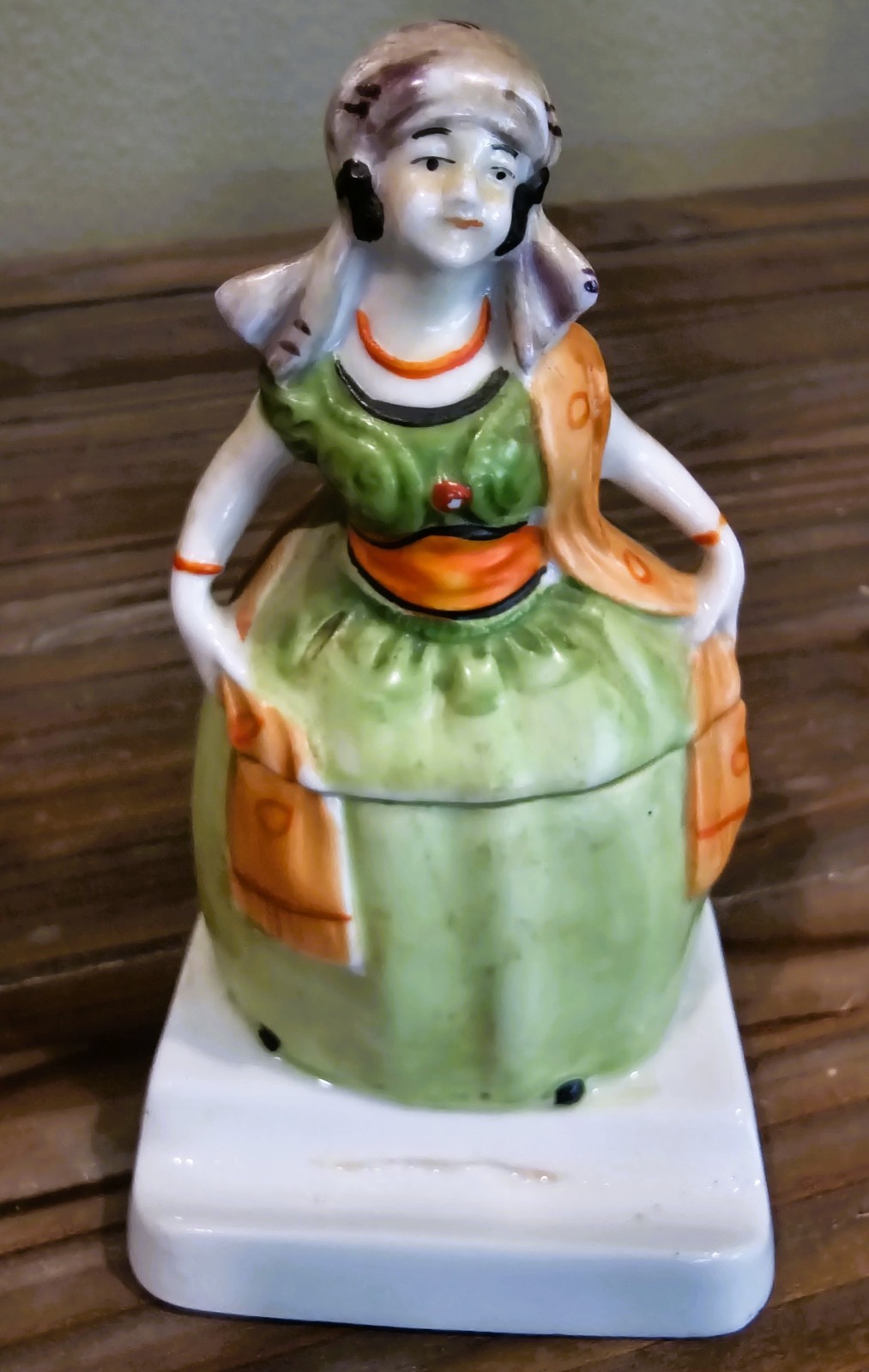 Antique Erphila “Ink Girls” Porcelain Inkwell/Pen Hold Gypsy Figurine (Germany)