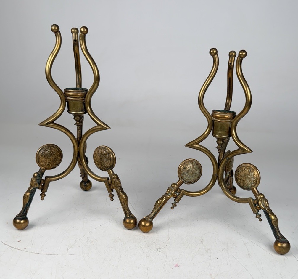 Art Deco Art Nouveau Brass Cherub Tube Shabbat Candlestick Holders Pair Handmade