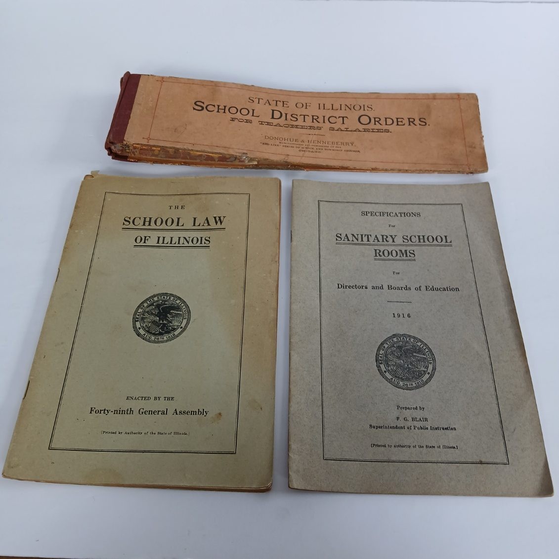 Lot of 3 Antique Illinois School District Orders, Law & Sanitation Booklets