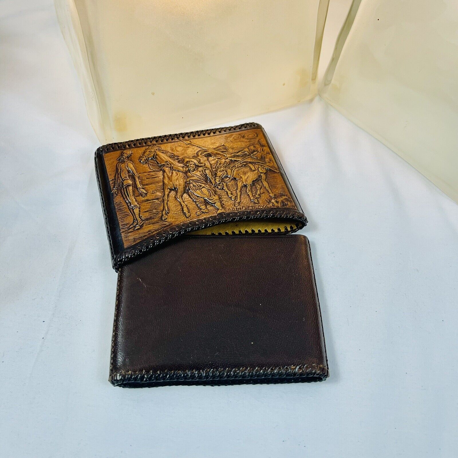 Troya Brown Leather Embossed Slide Top Tobacco Pouch