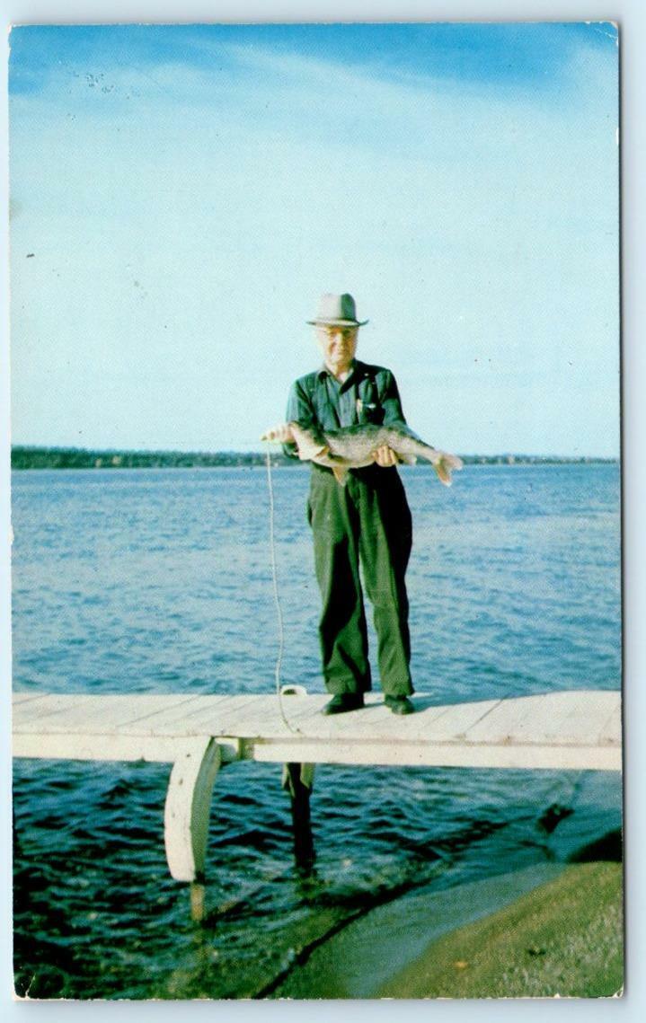 WEST BATTLE LAKE, near Clitherall, MN ~ Fishing 11 lb. WALLEYE 1960  Postcard