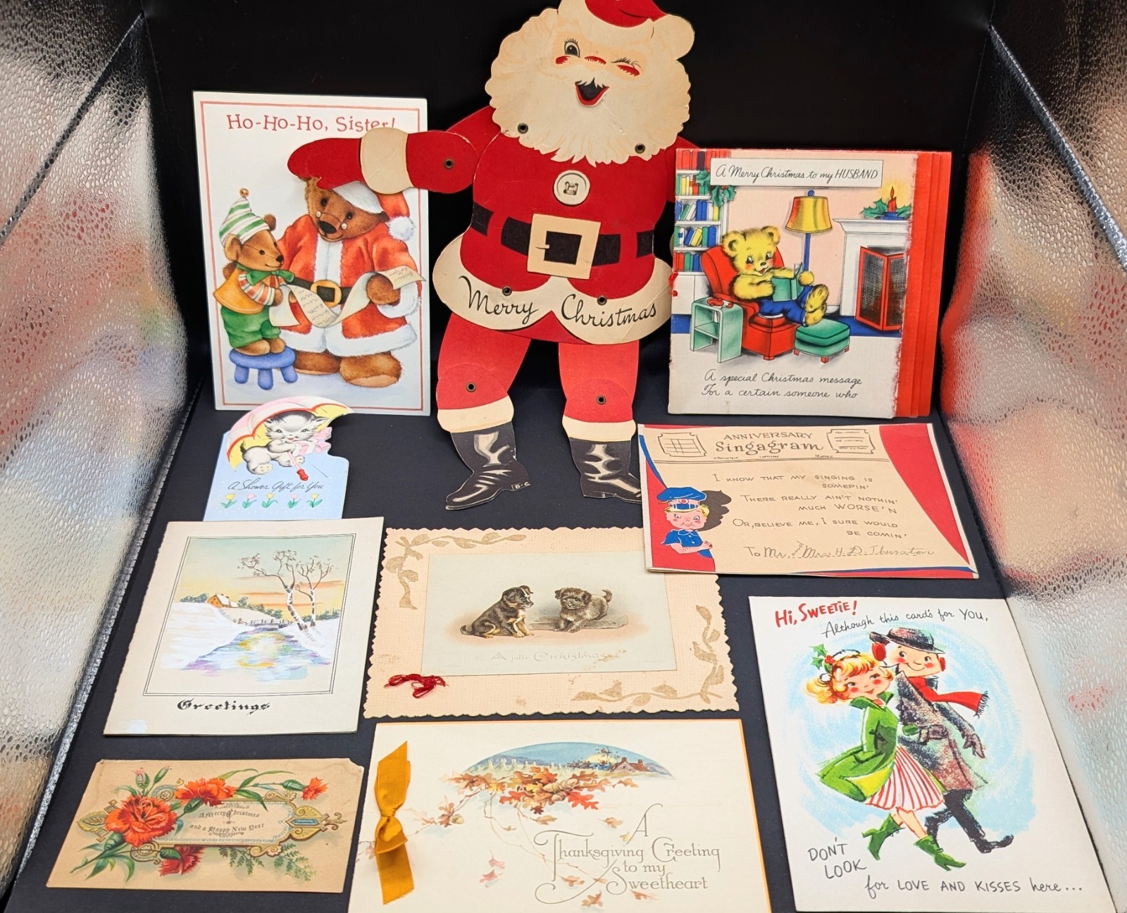 Lot Of 10- Vintage Antique Greeting Card Christmas Moveable Santa Thanksgiving+